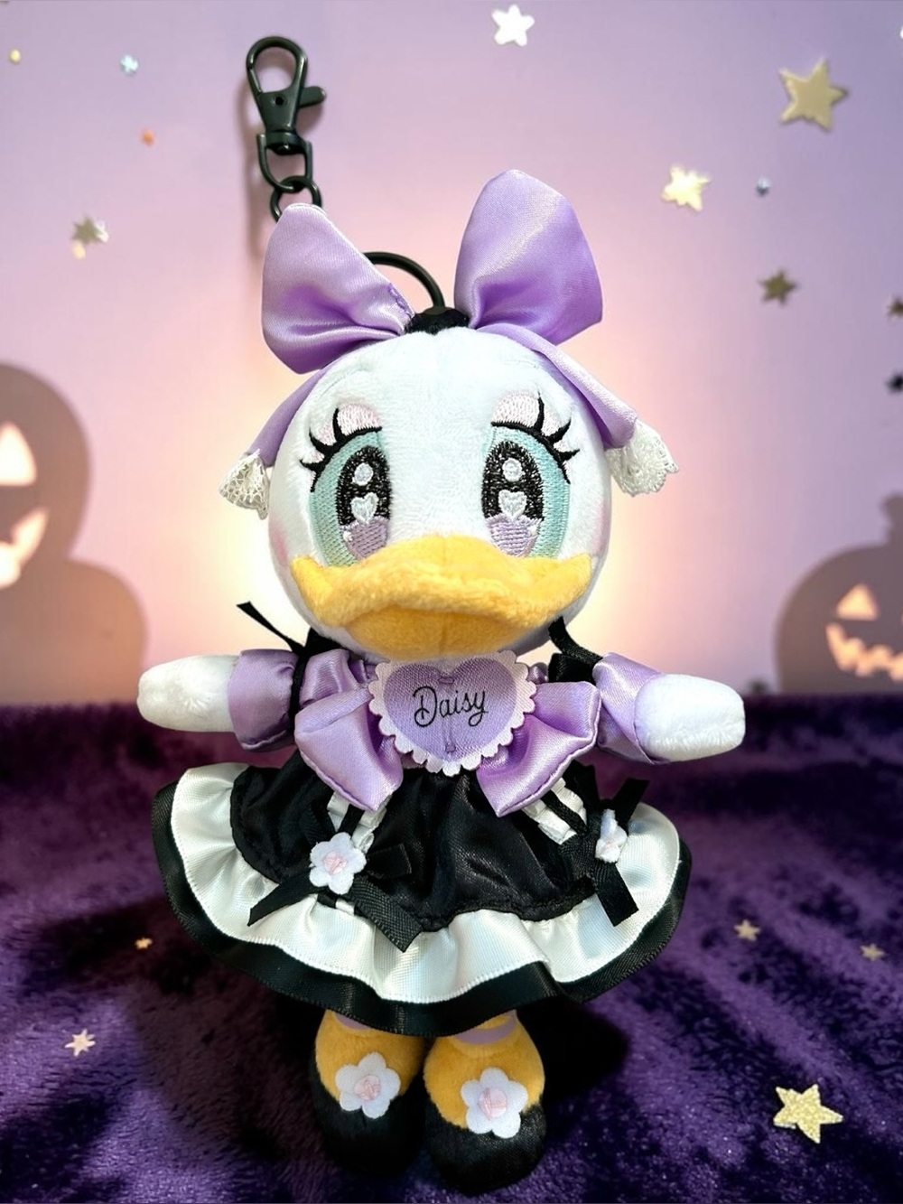 Disney Daisy Duck Plush Keychain with Purple Bow and Dress Kawaii Japan